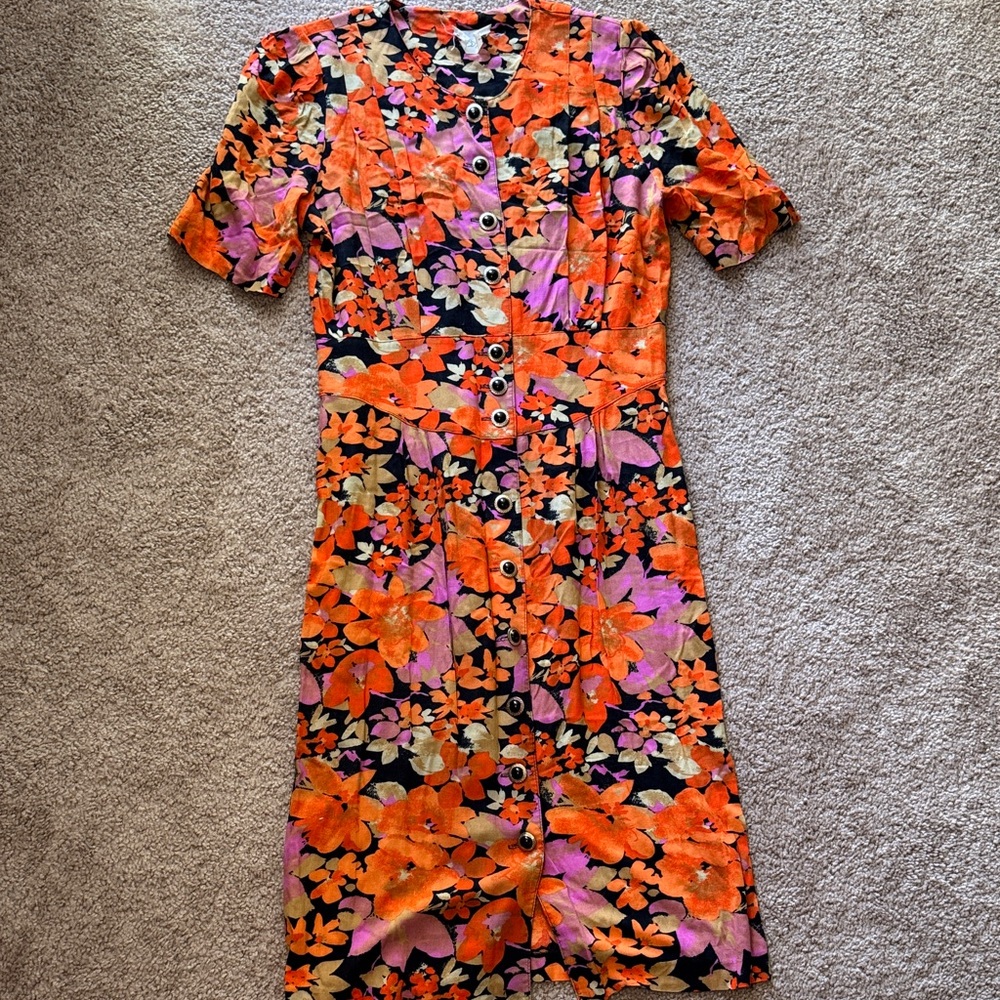 Floral Button-Down Dress - Orange and Pink